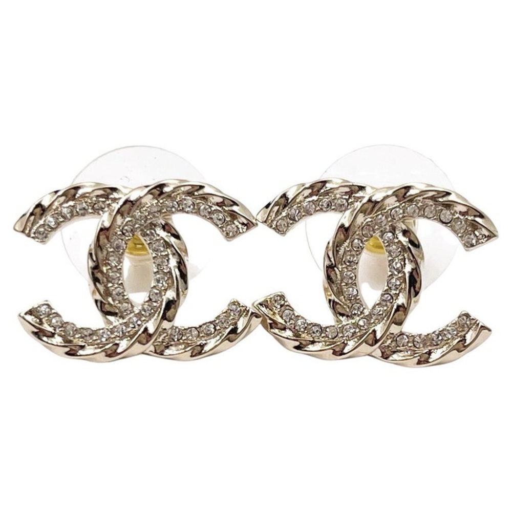 CHANEL two toned pierced earrings 🖤 gold rope with crystals inset